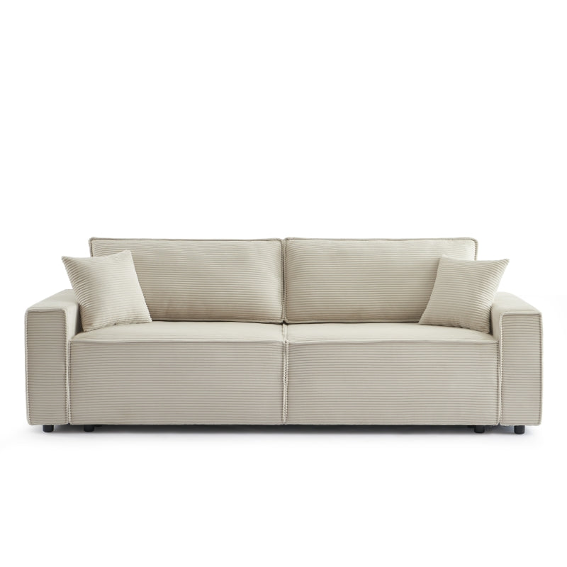 Canapé convertible 3 places velours côtelé beige, design épuré pour salon moderne