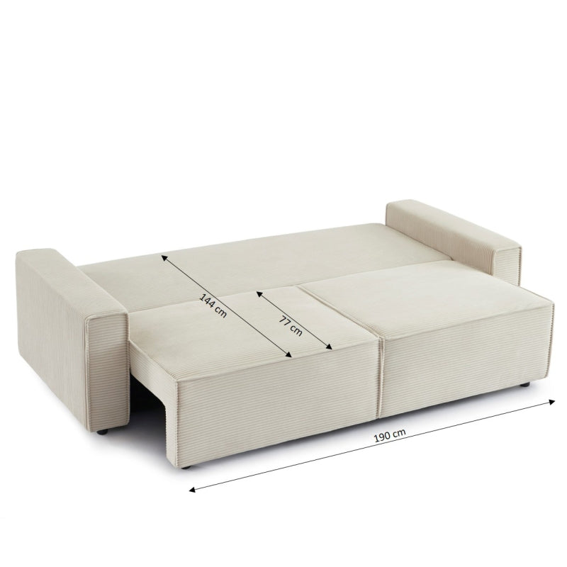 Canapé droit convertible 3 places ZOLA velours côtelé beige