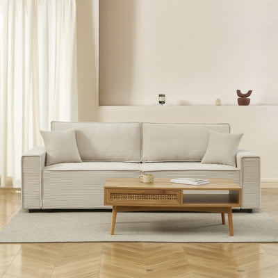 Canapé droit convertible 3 places ZOLA velours côtelé beige