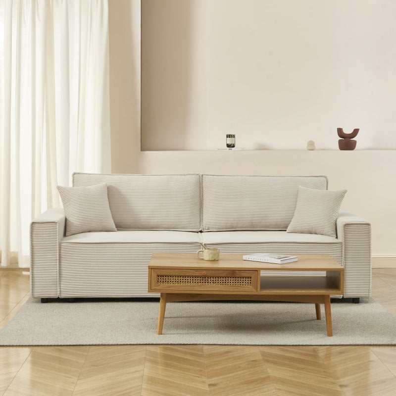Canapé droit convertible 3 places ZOLA velours côtelé beige