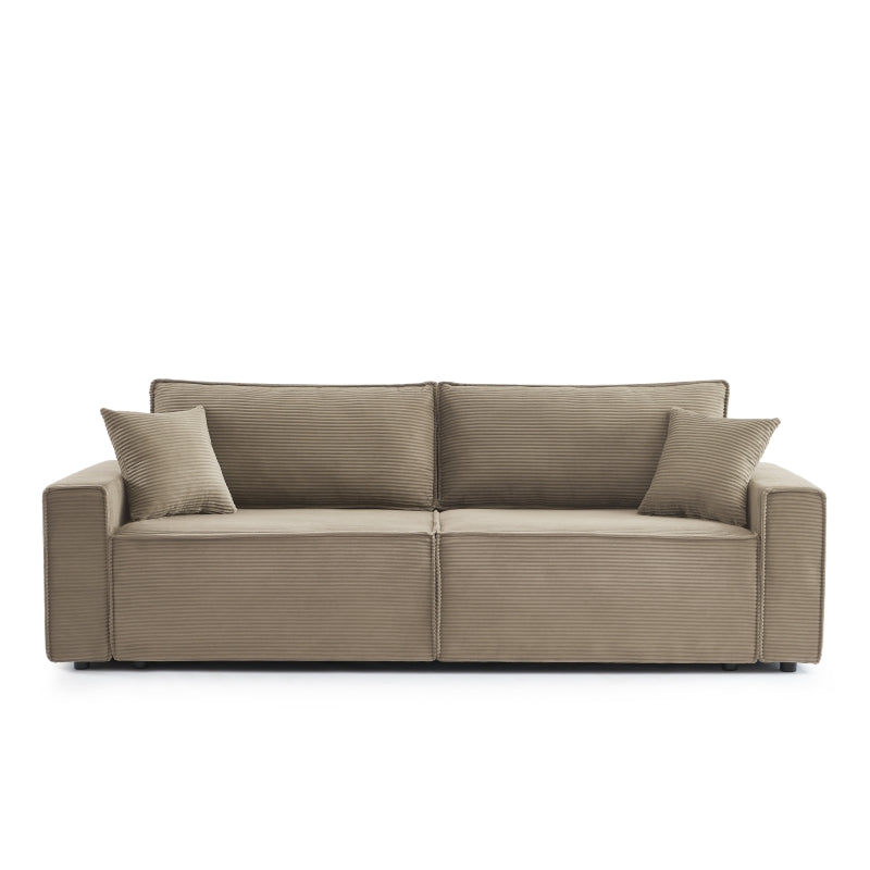 Canapé convertible 3 places velours côtelé taupe, design épuré pour salon moderne