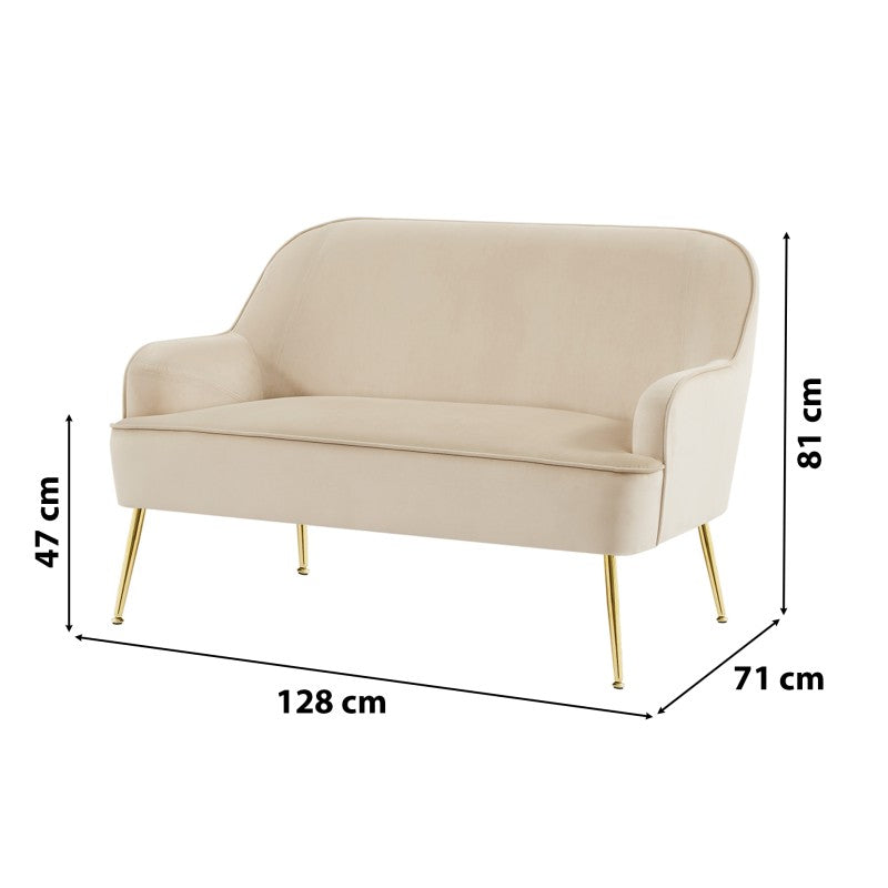 Canapé droit fixe MARCELINO 2 places velours beige