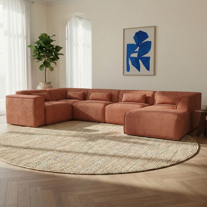 Canapé panoramique fixe NUNA 7 places chaise droite tissu terracotta