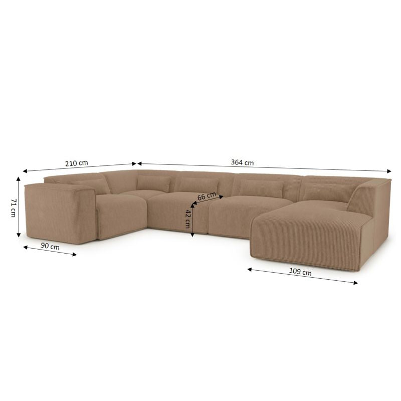 Canapé panoramique fixe NUNA 7 places chaise droite velours côtelé marron