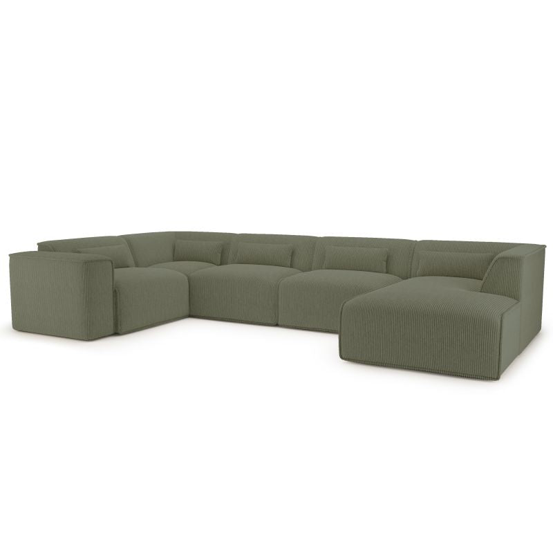 Canapé panoramique fixe NUNA 7 places chaise droite velours côtelé vert