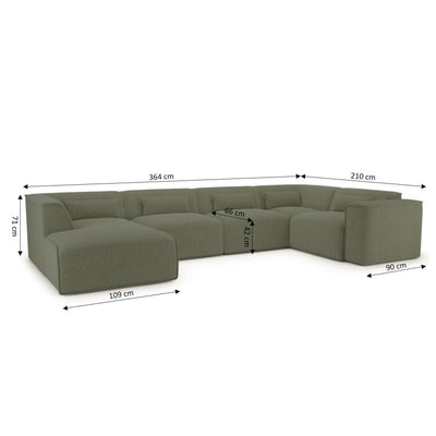 Canapé panoramique fixe NUNA 7 places chaise gauche velours côtelé vert