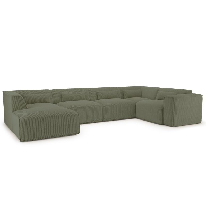 Canapé panoramique fixe NUNA 7 places chaise gauche velours côtelé vert