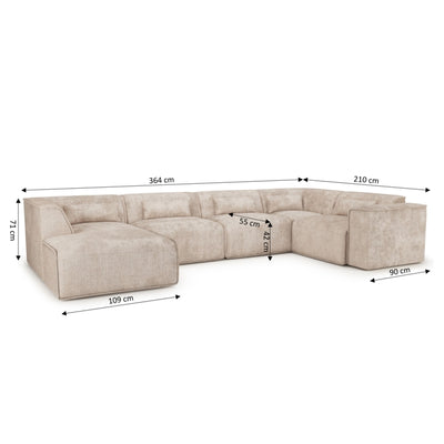Canapé panoramique fixe NUNA 7 places chaise gauche tissu taupe
