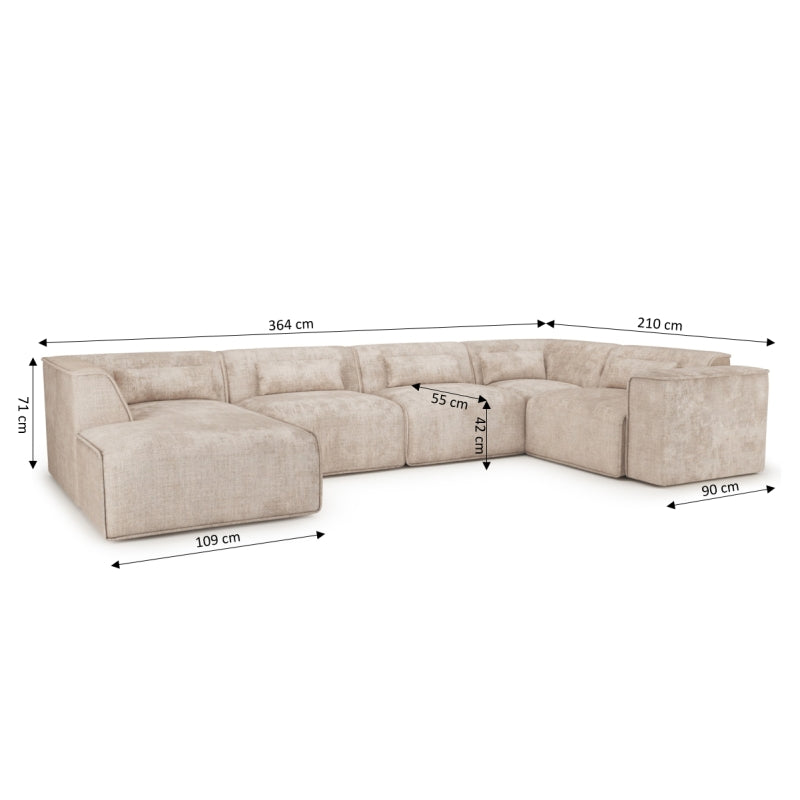 Canapé panoramique fixe NUNA 7 places chaise gauche tissu taupe