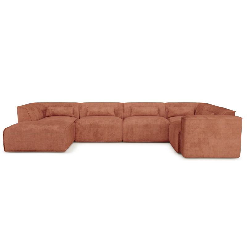 Canapé panoramique NUNA 7 places en U, tissu terracotta, chaise gauche fixe