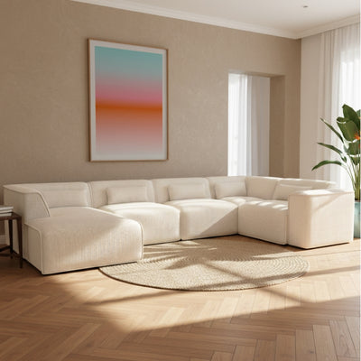 Canapé panoramique fixe NUNA 7 places chaise gauche velours côtelé beige