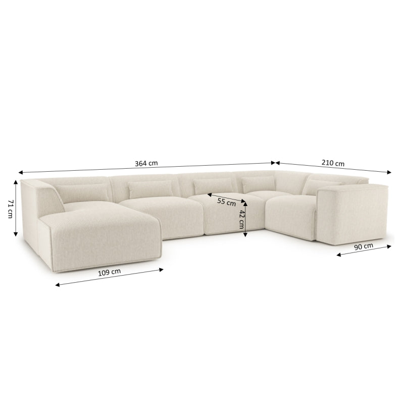 Canapé panoramique fixe NUNA 7 places chaise gauche velours côtelé beige