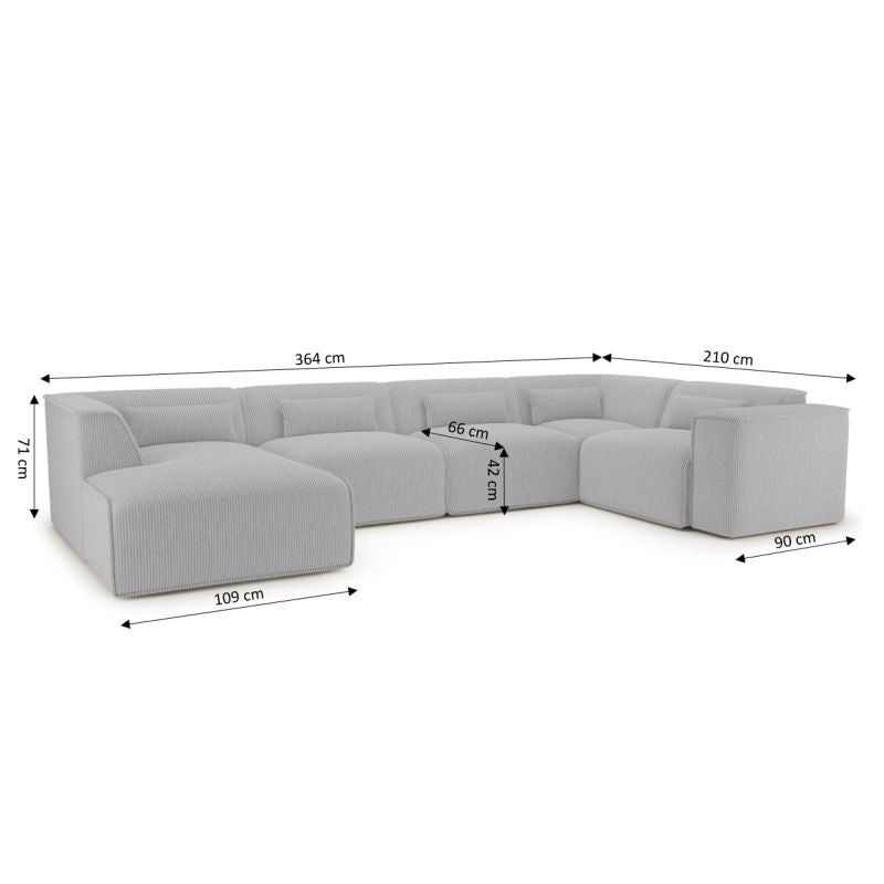 Canapé panoramique fixe NUNA 7 places chaise gauche velours côtelé gris