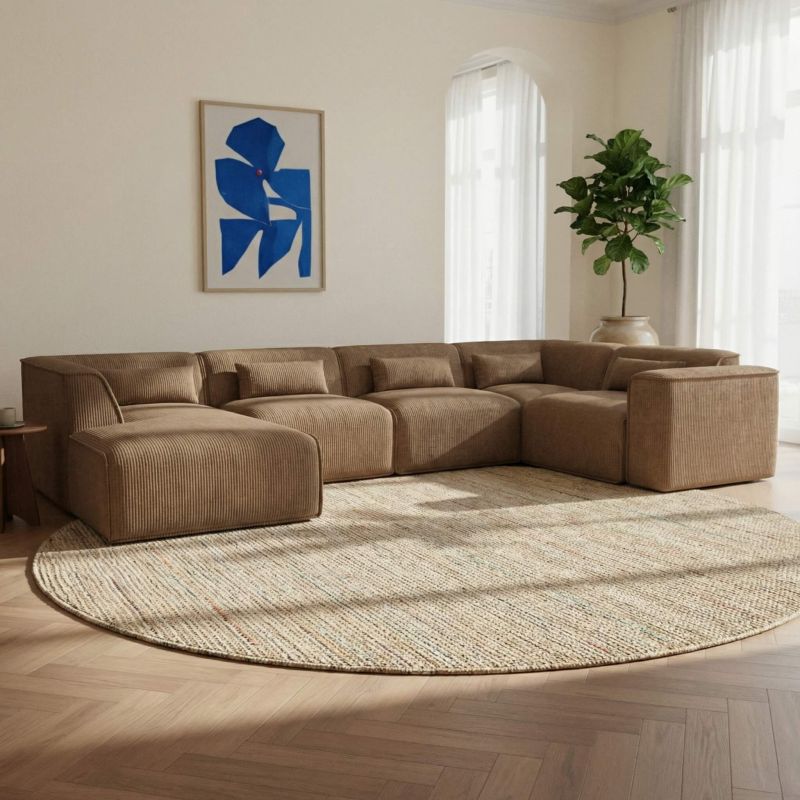 Canapé panoramique fixe NUNA 7 places chaise gauche velours côtelé marron