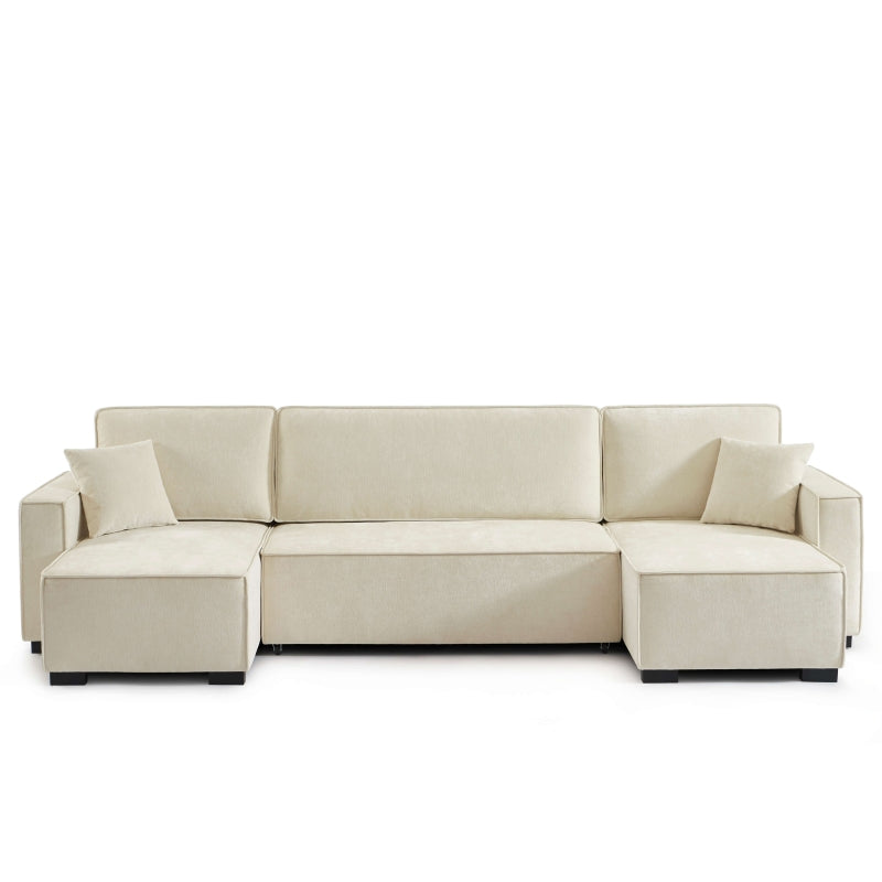 Canapé panoramique convertible 6 places tissu beige, large assise 270cm pour salon
