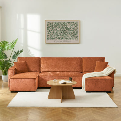 Canapé panoramique convertible GAVI 6 places tissu terracotta