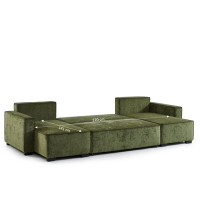 Canapé panoramique convertible GAVI 6 places tissu vert