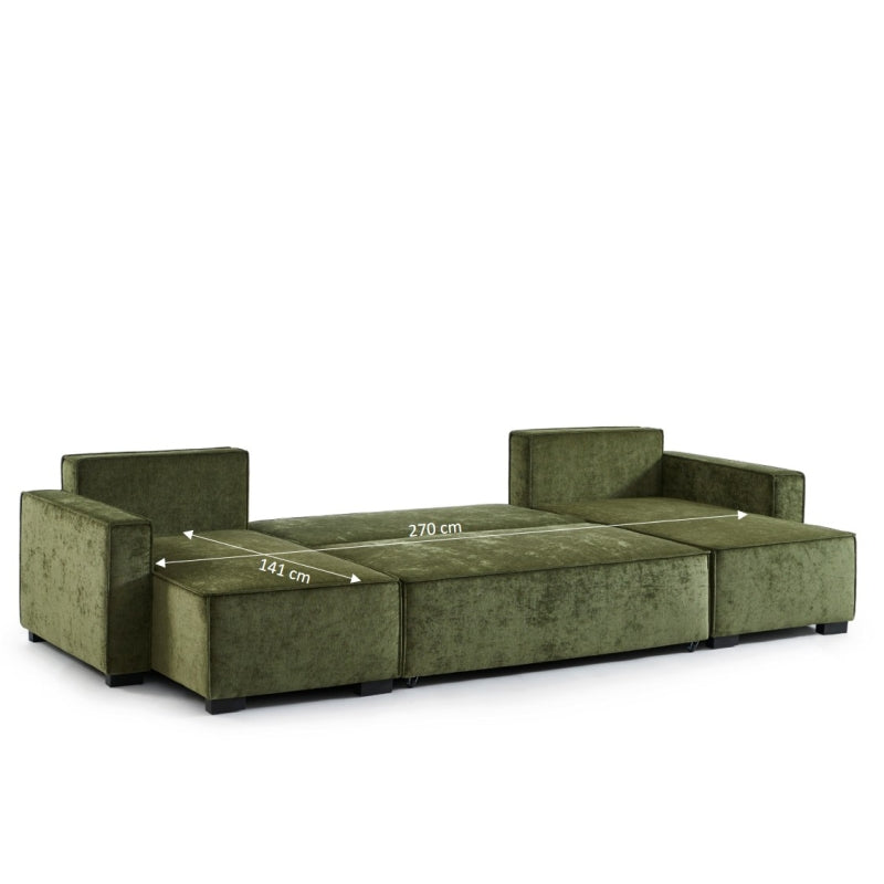 Canapé panoramique convertible GAVI 6 places tissu vert