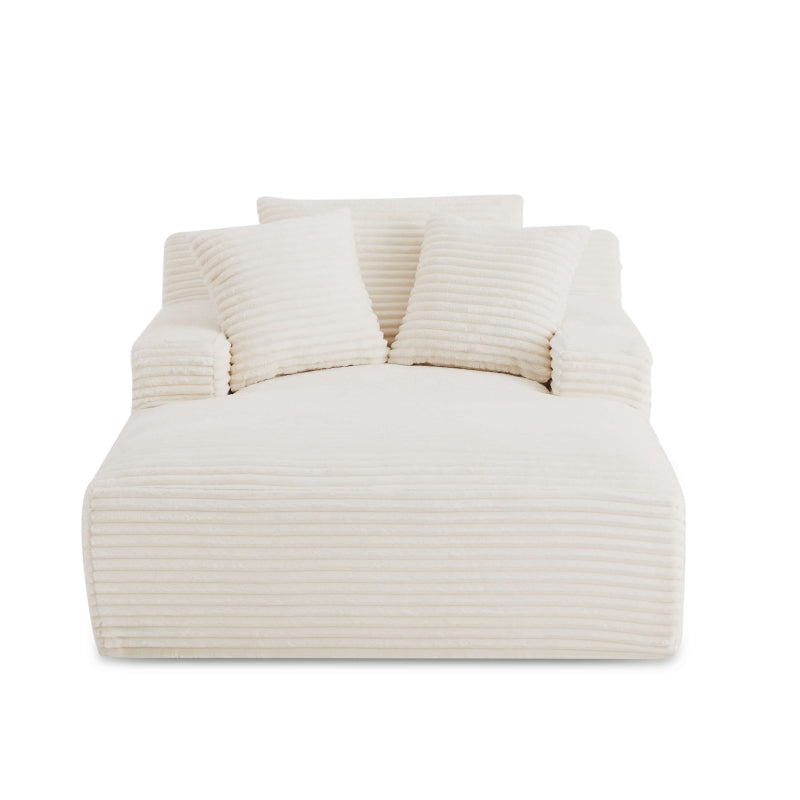 Fauteuil 1 place velours côtelé beige, assise profonde 114cm pour salon cosy