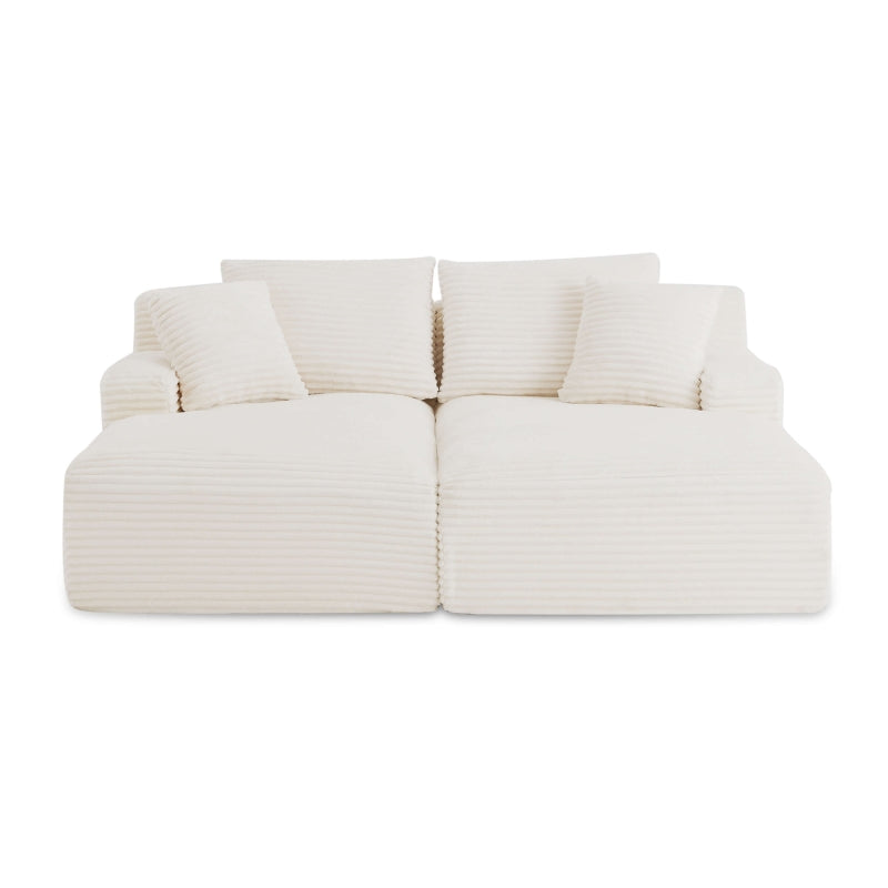 Canapé 3 places velours côtelé beige, assise profonde 116cm, confort cocooning salon contemporain