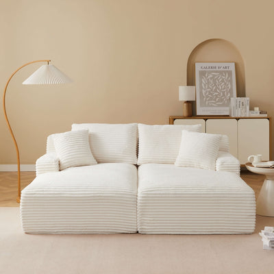 Canapé droit profond fixe et compressé KENEDY 3 places velours côtelé beige