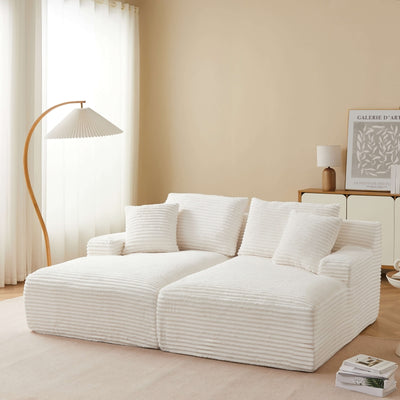 Canapé droit profond fixe et compressé KENEDY 3 places velours côtelé beige