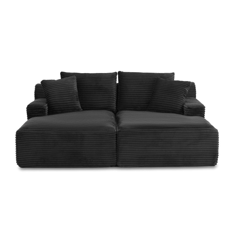 Canapé 3 places fixe velours côtelé gris, assise profonde 116cm pour salon cocooning