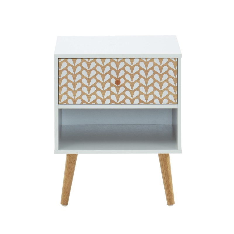 Table de chevet CAPUCINE blanc et effet chêne, style scandinave pour chambre à coucher