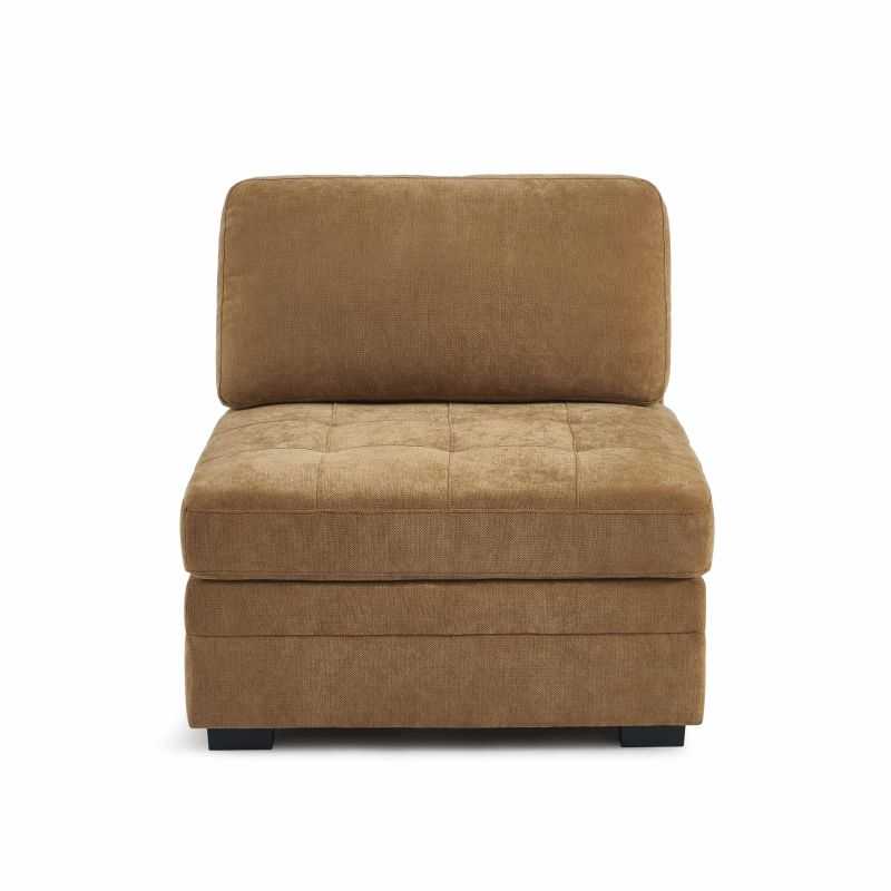 Chauffeuse 1 place tissu chenille écureuil, style doux et intemporel, lignes généreuses
