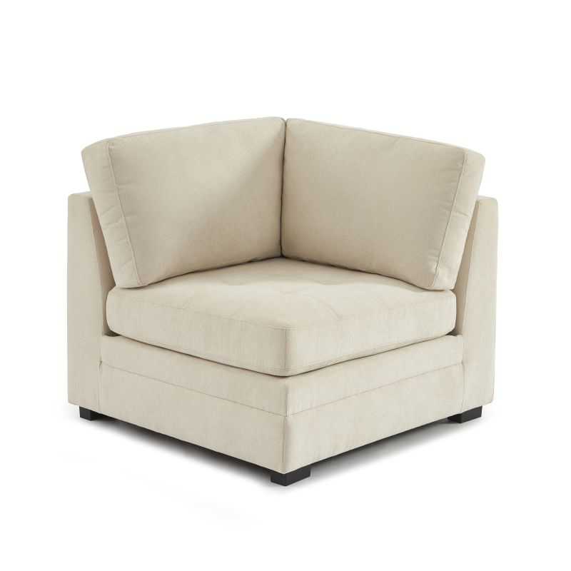 Chauffeuse d'angle 1 place BILLIE en tissu chenille beige, style contemporain doux