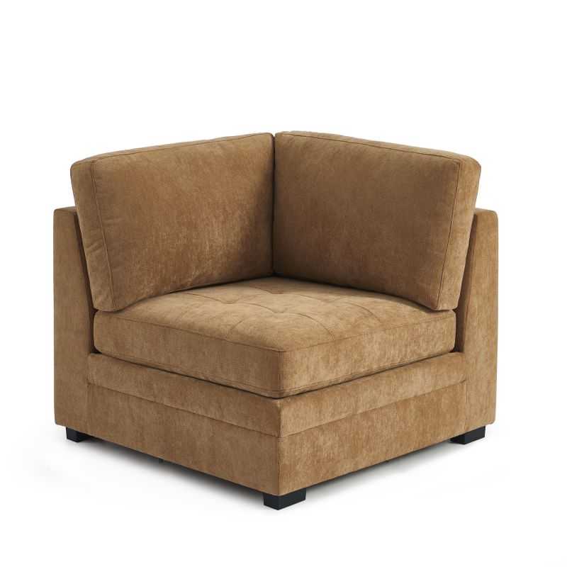 Chauffeuse d'angle 1 place BILLIE tissu chenille écureuil, style doux et contemporain