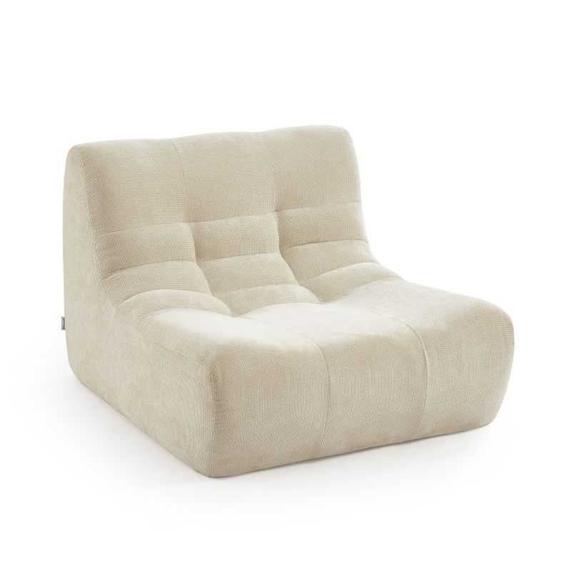 Chauffeuse modulable 1 place tissu chenille écru, assise confortable salon contemporain
