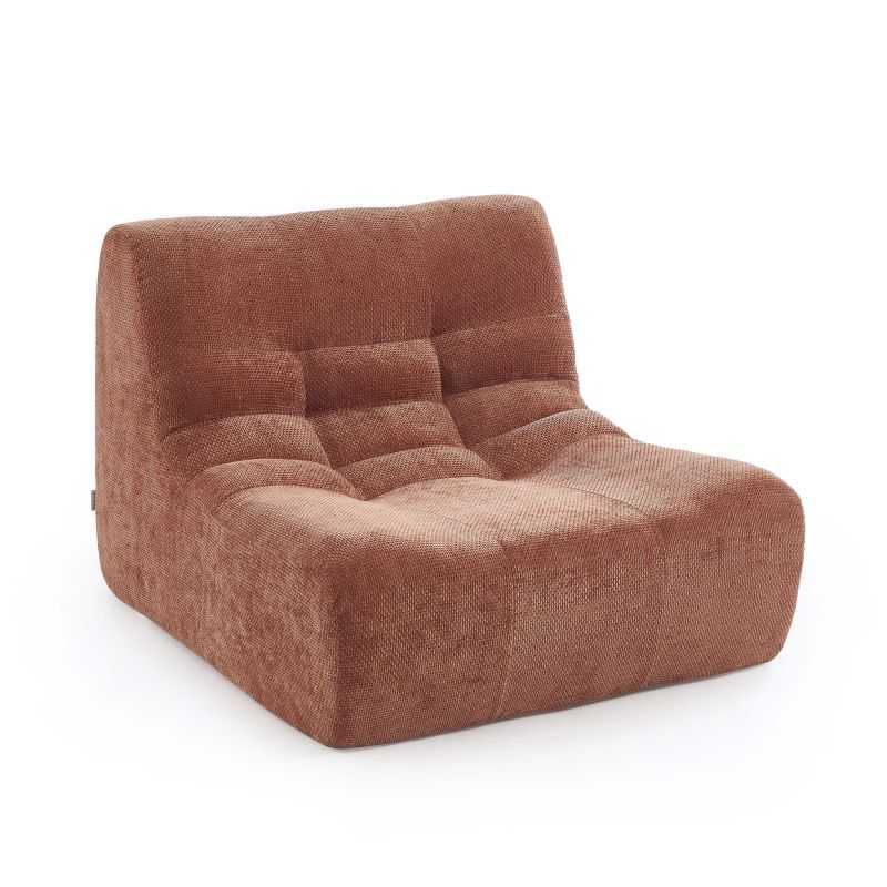 Chauffeuse modulable 1 place tissu chenille terracotta, fauteuil salon contemporain