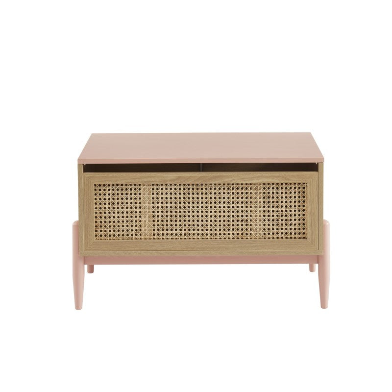 Coffre à jouets enfant PABLO rose avec cannage rotin, rangement bohème chambre enfant