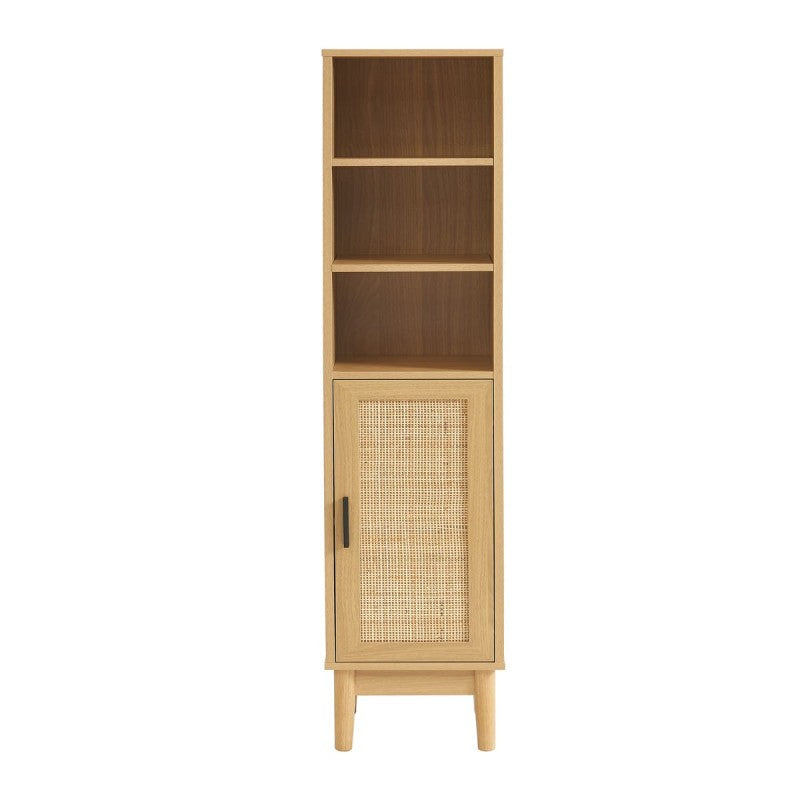 Colonne de salle de bain 30cm effet chêne et cannage rotin, style naturel contemporain