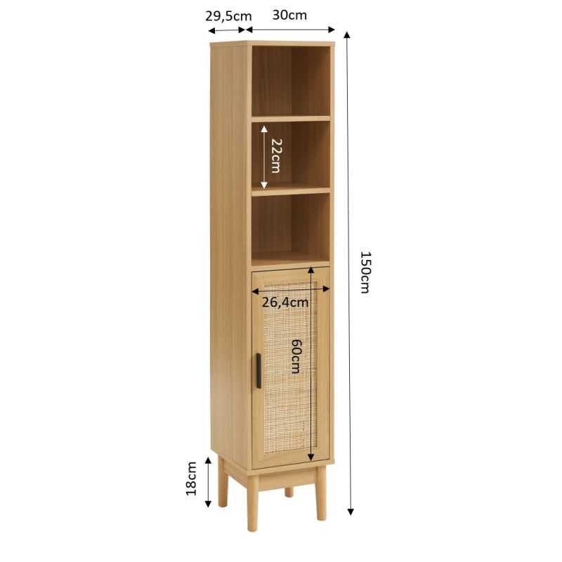 Colonne de salle de bain AMANA effet chêne et cannage rotin 30cm