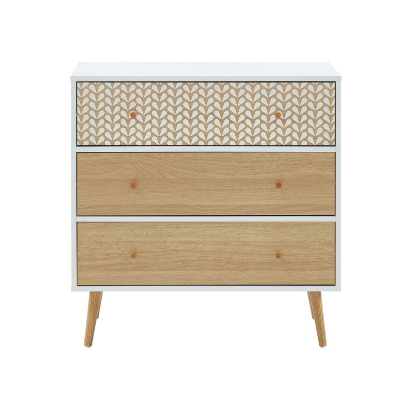 Commode 3 tiroirs blanc et chêne clair 78cm, style scandinave pour chambre adulte ou enfant