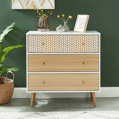 Commode CAPUCINE 3 tiroirs blanc et effet chêne 78cm