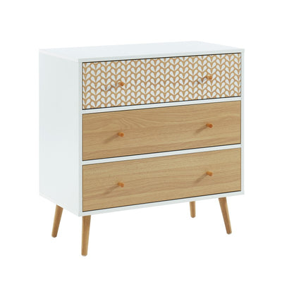 Commode CAPUCINE 3 tiroirs blanc et effet chêne 78cm