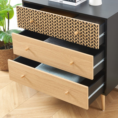 Commode CAPUCINE 3 tiroirs noir et effet chêne 78cm