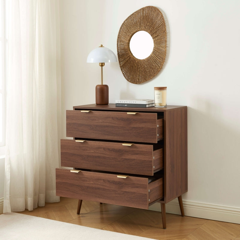 Commode JEANNE 3 tiroirs effet noyer 80cm