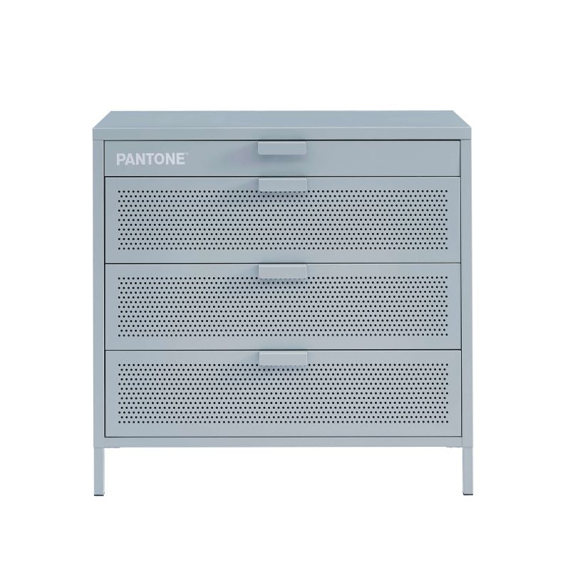 Commode 4 tiroirs en métal gris bleu 80cm, rangement polyvalent salon chambre bureau