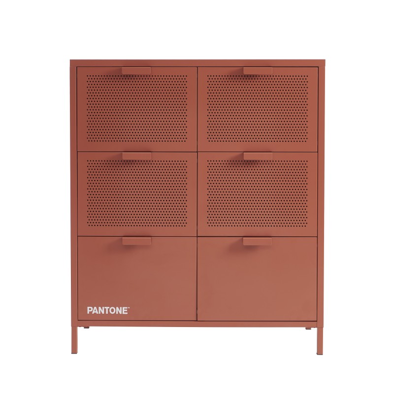 Commode 6 tiroirs en métal terracotta époxy mat, style industriel, largeur 90cm