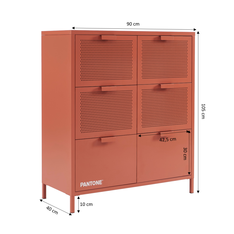 Commode PANTONE 6 tiroirs métal terracotta 90cm
