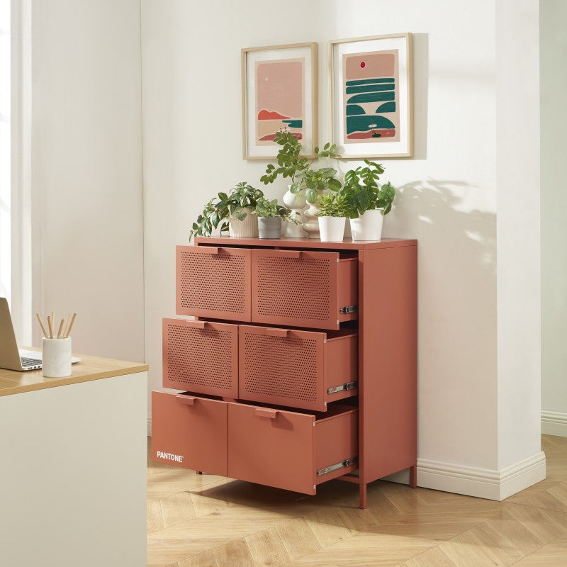 Commode PANTONE 6 tiroirs métal terracotta 90cm