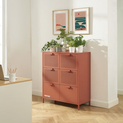 Commode PANTONE 6 tiroirs métal terracotta 90cm