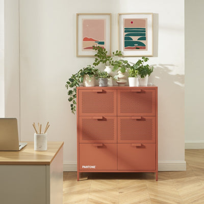 Commode PANTONE 6 tiroirs métal terracotta 90cm