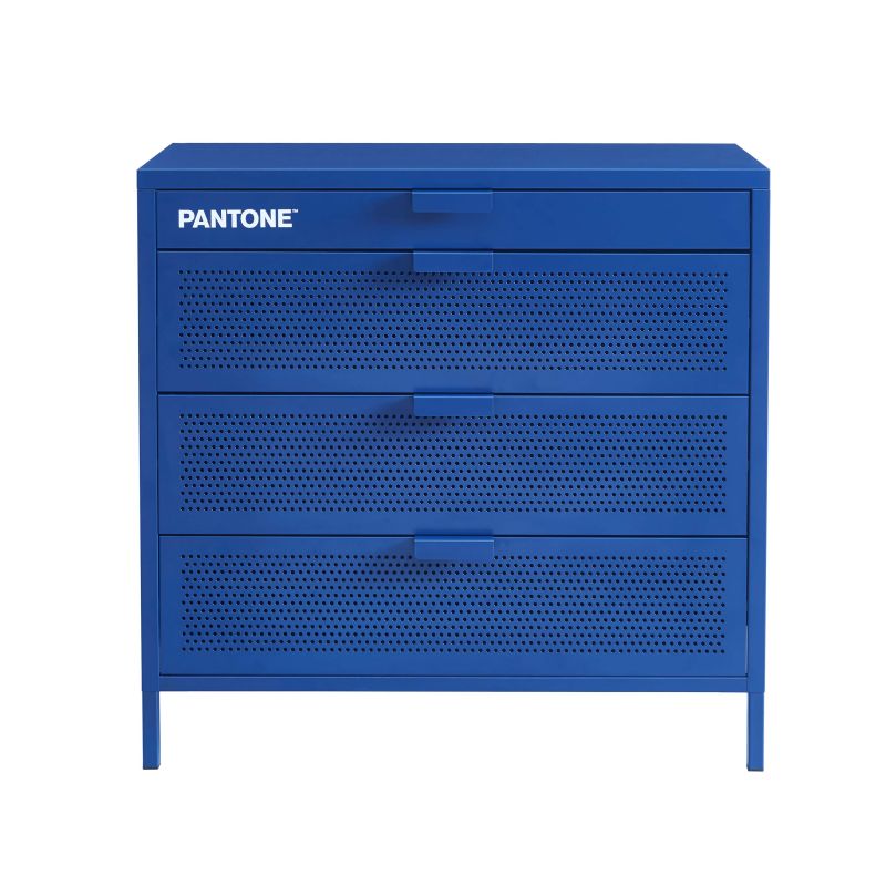 Commode métal 4 tiroirs bleu électrique 80 cm, rangement design polyvalent