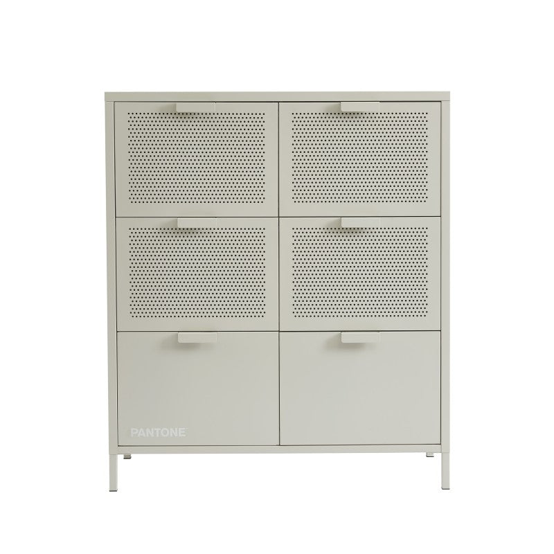 Commode 6 tiroirs en métal beige sable finition époxy mat, style industriel 90cm