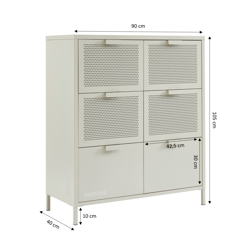 Commode PANTONE 6 tiroirs métal beige sable 90cm